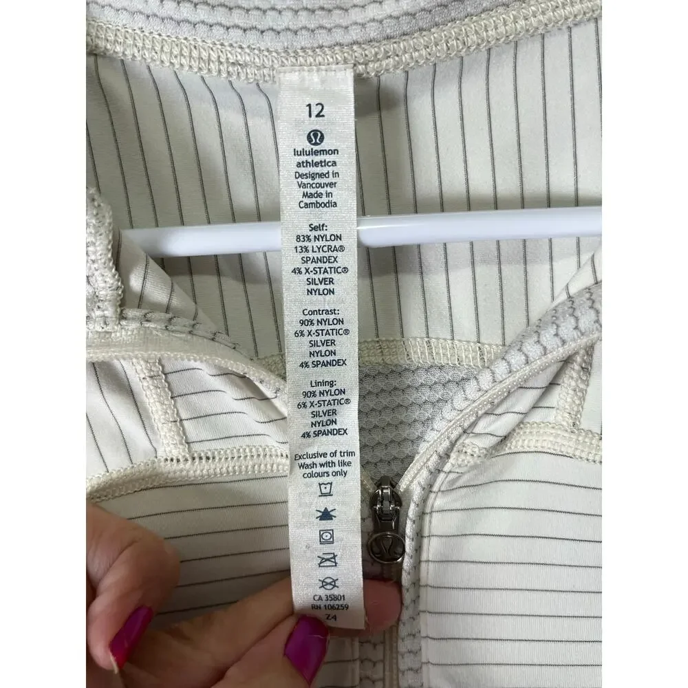 Lululemon Run For Gold 1/2 Zip Pullover Ghost Ivory Stripe Size 12 Athleisure